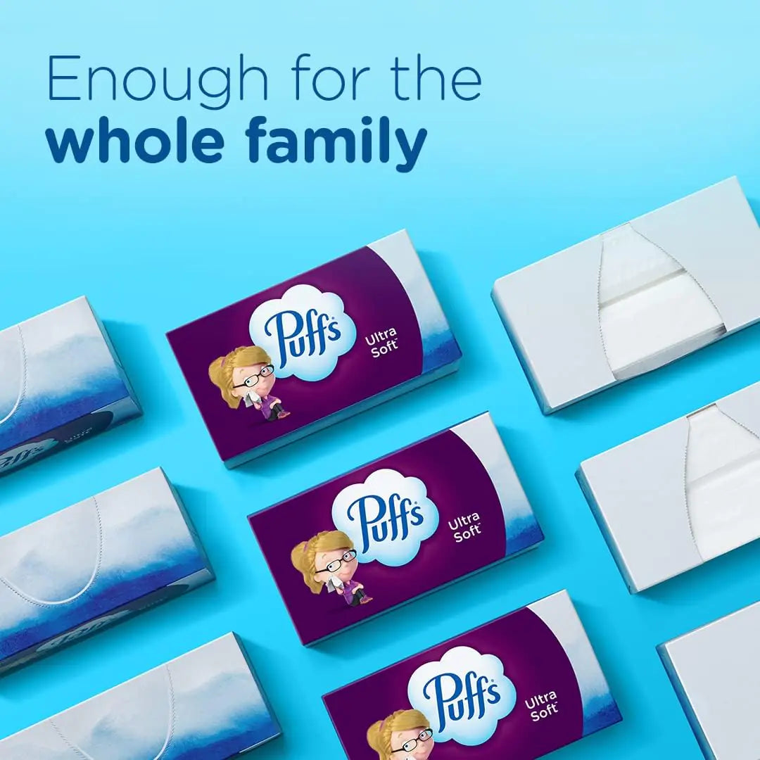 Puffs Ultra Soft Tissue, 8 Family Boxes, 124 per Box (Pack of 8)